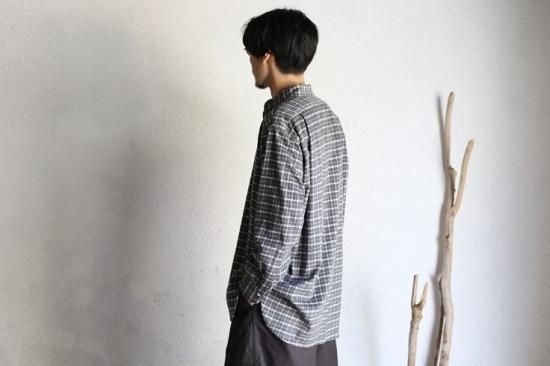Kaptain Sunshine】 Cotton Flannel Stand Collar Shirt GRAY PLAID