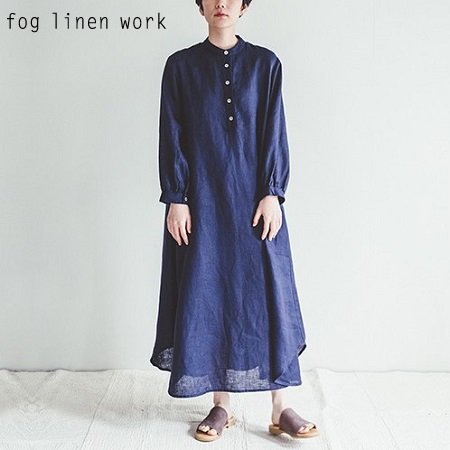 fog linen work(フォグリネンワーク) キャロライン ワンピース ブルー 