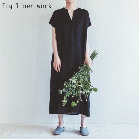 fog linen work(フォグリネンワーク) シェリー ワンピース ブラック/SHERRY DRESS BLACK リトアニア 薄地リネン100%  LWA326-17 -iraka