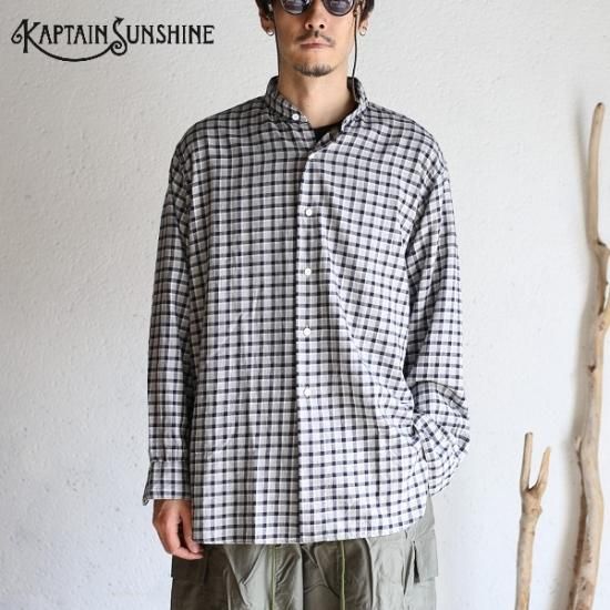 Kaptain Sunshine】 Stand Collar Shirt NAVY PLAID スタンドカラー