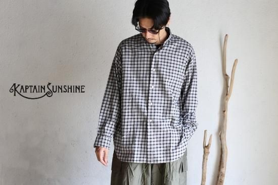 Kaptain Sunshine】 Stand Collar Shirt NAVY PLAID スタンドカラー