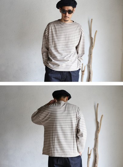 Kaptain Sunshine】Suvin Boat neck Shirt GRAY BORDER ボートネック