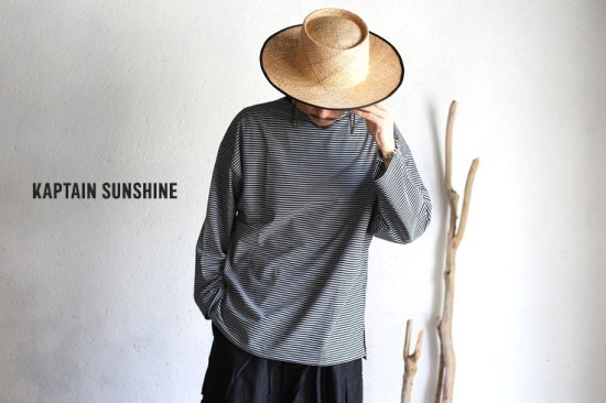 Kaptain Sunshine】Hard Twisted Border Jersey Boatneck L/S Tee