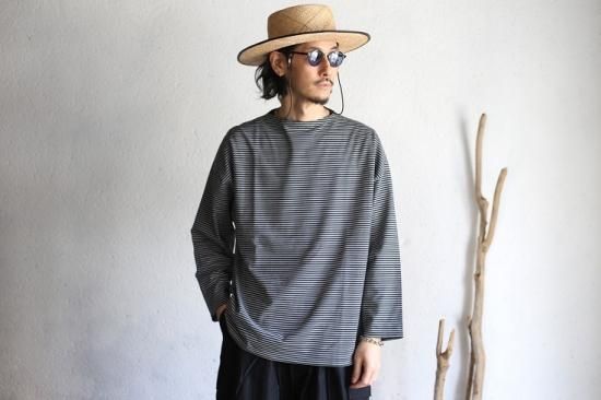 Kaptain Sunshine】Hard Twisted Border Jersey Boatneck L/S