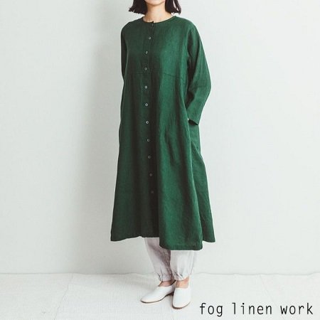 fog linen work(フォグリネンワーク) スズワンピース ヴェール / SUZU DRESS VERT リトアニア 普通地リネン100%  LWA537-41 -iraka