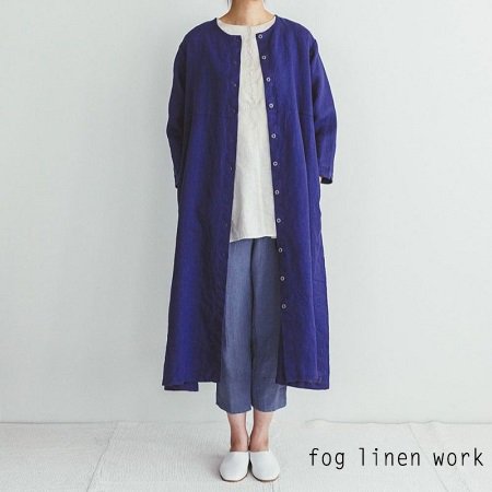 fog linen work(フォグリネンワーク) スズワンピース ブルーアドリアティック / SUZU DRESS BLEU ADRIATIQUE  リトアニア 普通地リネン100% LWA537-2403 -iraka