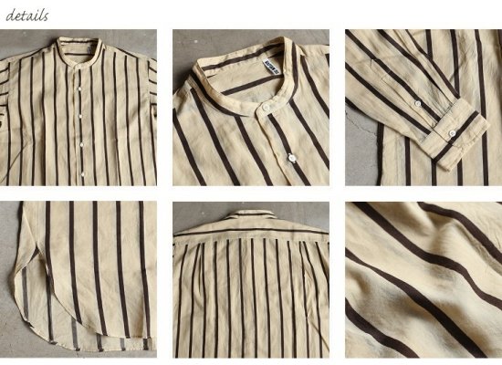 Kaptain Sunshine】Stand Collar Shirt BEIGE STRIPE スタンドカラー