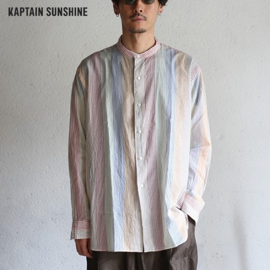 Kaptain Sunshine】Stand Collar Shirt MULTI STRIPE スタンドカラー