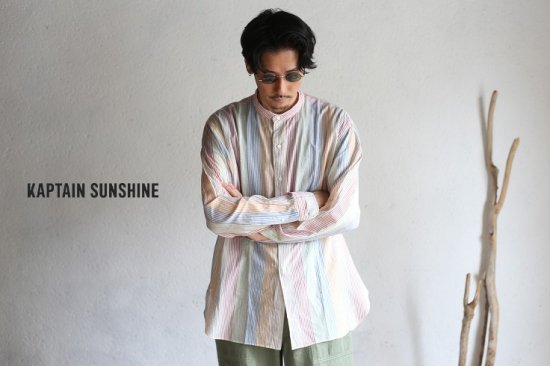 Kaptain Sunshine】Stand Collar Shirt MULTI STRIPE スタンドカラー