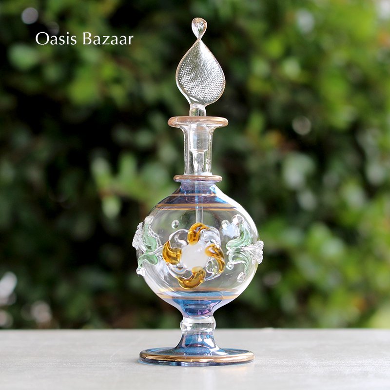 エジプトガラス香水瓶 青色の小さいサイズ 5000円以上お買上で送料無料 22k Gold ゴールド オアシスバザール Oasis Bazaar エジプト香水瓶通販 カラフルなハンドメイドアクセサリーのネットショップ