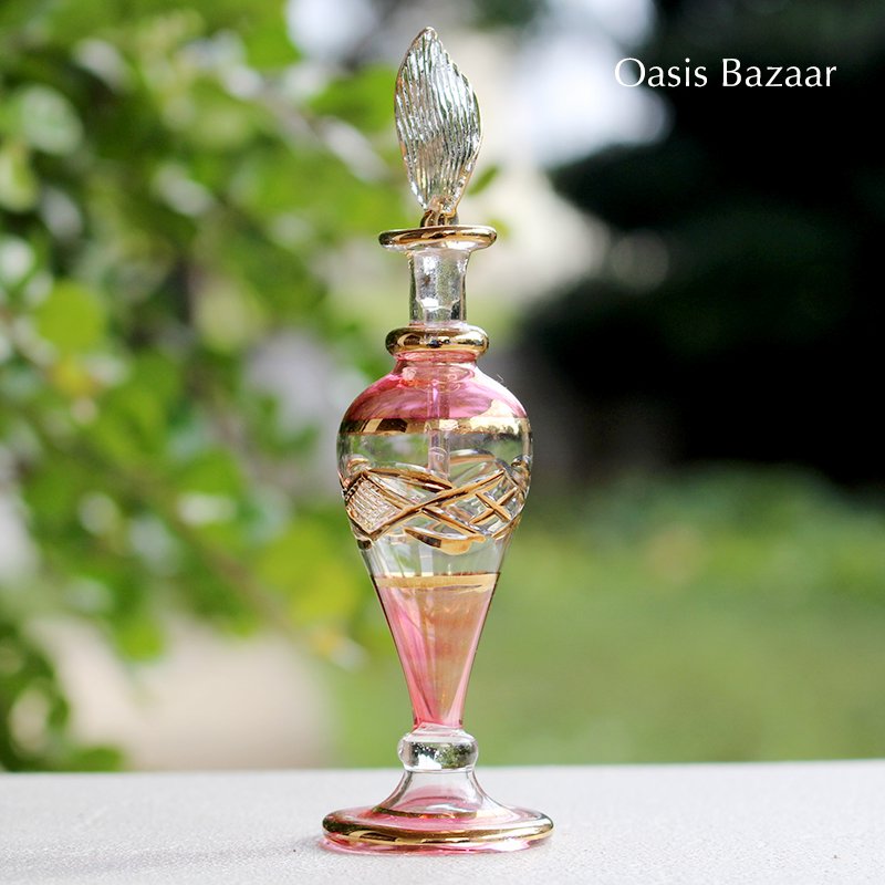 エジプトガラス香水瓶 ピンク色の小さいサイズ 5000円以上お買上で送料無料 22k Gold ゴールド オアシスバザール Oasis Bazaar エジプト香水瓶通販 カラフルなハンドメイドアクセサリーのネットショップ