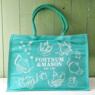 Fortnum & Mason「Bag よこ型Lサイズ（ティーポット・ブルー）」