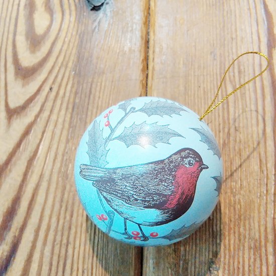 Thornback & Peel「Round Bauble丸いオーナメント缶 Robin & Holly（ロビンとひいらぎ）」  中に入れられるクリスマス缶 - イギリス雑貨COTSWOLDS