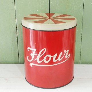 英国ヴィンテージ「Flour Tin / Red & Cream缶」フラワー缶 小麦粉入れ・レッド＆クリーム色 1950's