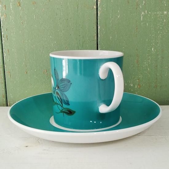 Susie Cooper 「Flower Motif コーヒーC&S（ターコイズ）」スージークーパー・フラワーモチーフ -  イギリス雑貨COTSWOLDS