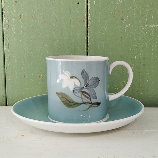 Susie Cooper 「Flower Motif コーヒーC&S（水色）」スージークーパー・フラワーモチーフ - イギリス雑貨COTSWOLDS