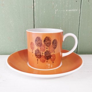 Susie Cooper 「Sponging Pattern コーヒーC&S（オレンジ）樹木のデザイン」スージークーパー・スポンジングパターン1960's