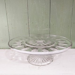 英国ヴィンテージ 「ガラス製ケーキスタンド・直径約23.3cm」