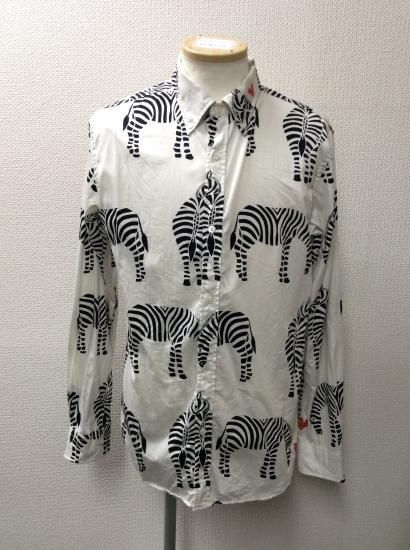 Bohemians シマウマ 総柄 コットンシャツ M 黒 ゼブラ フランネル Bohemians シマウマ 総柄 コットンシャツ M 黒 ゼブラ