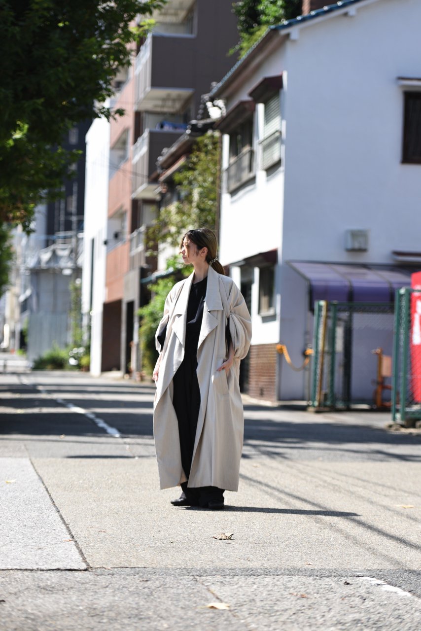 My Beautiful Landlet コットンリネン袖紐ワイドロングコート beige