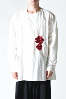BISHOOL Embroidery Old Cotton Asymmetry Shirt white