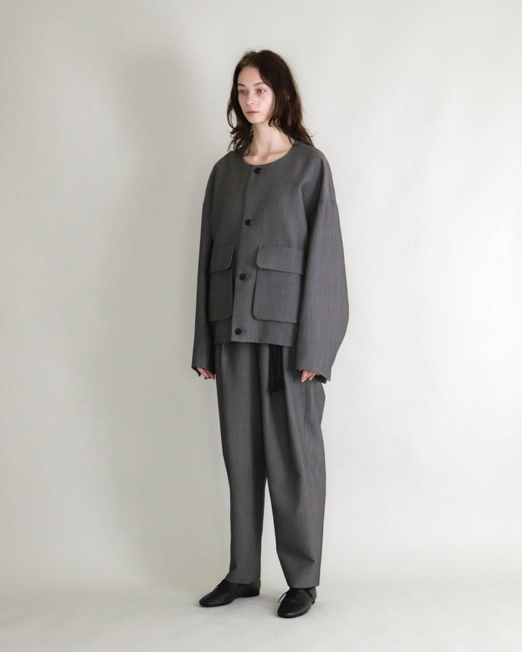 ETHOSENS Honeycomb tapered slacks greige × navy - BISHOOL