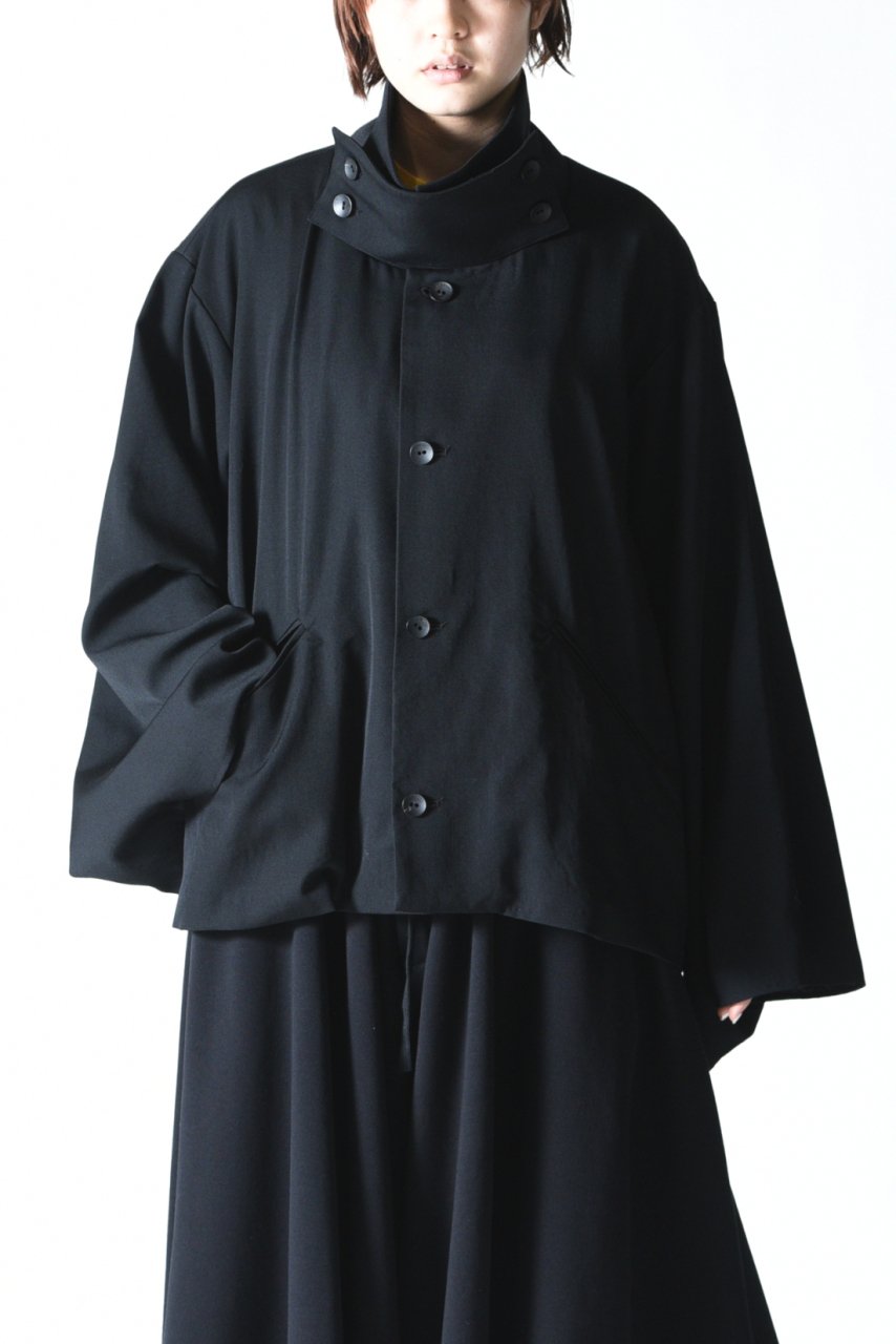 BISHOOL Wool Gabardine KIMONO Sleeve Stand Jacket black - BISHOOL