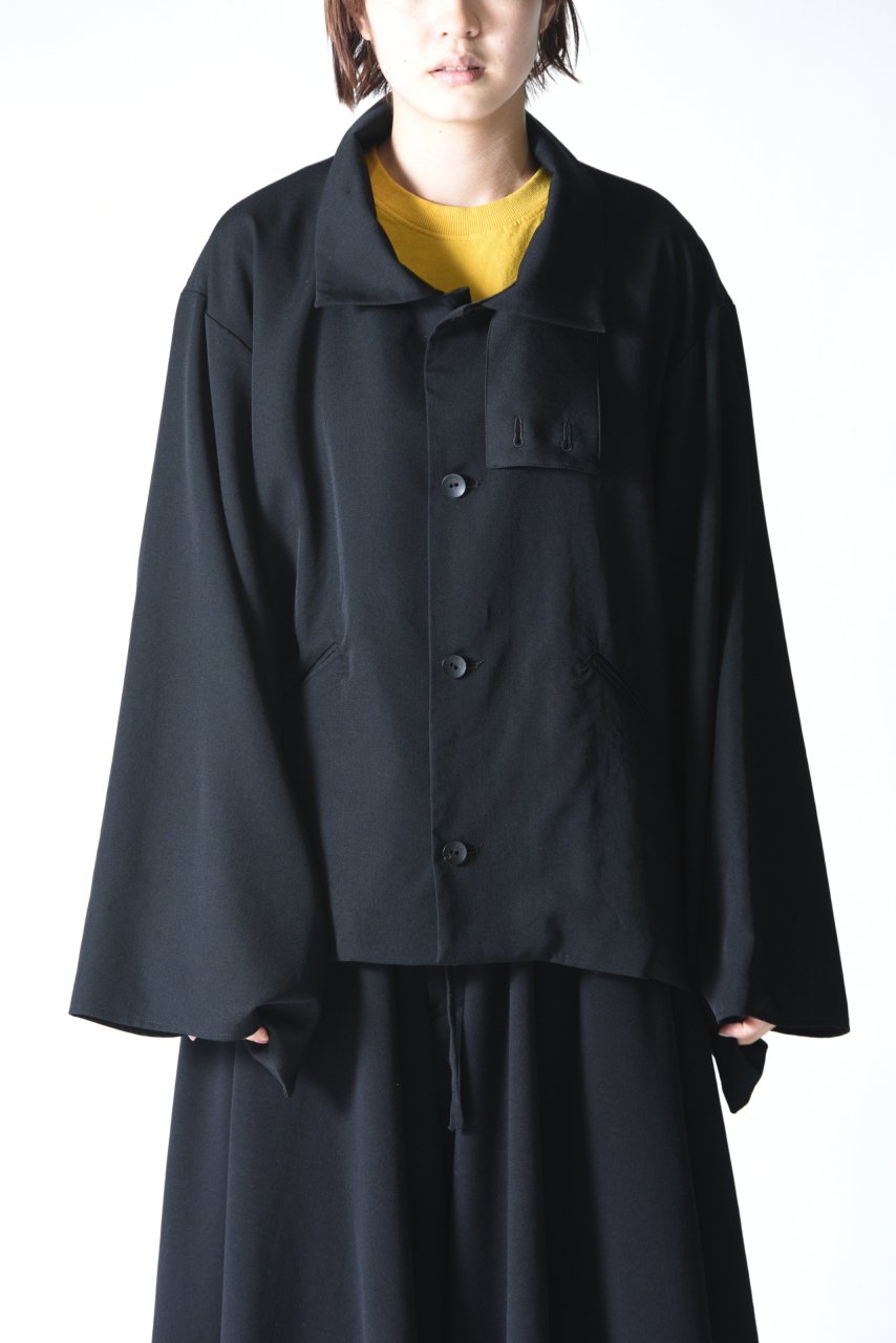 BISHOOL Wool Gabardine KIMONO Sleeve Stand Jacket black - BISHOOL