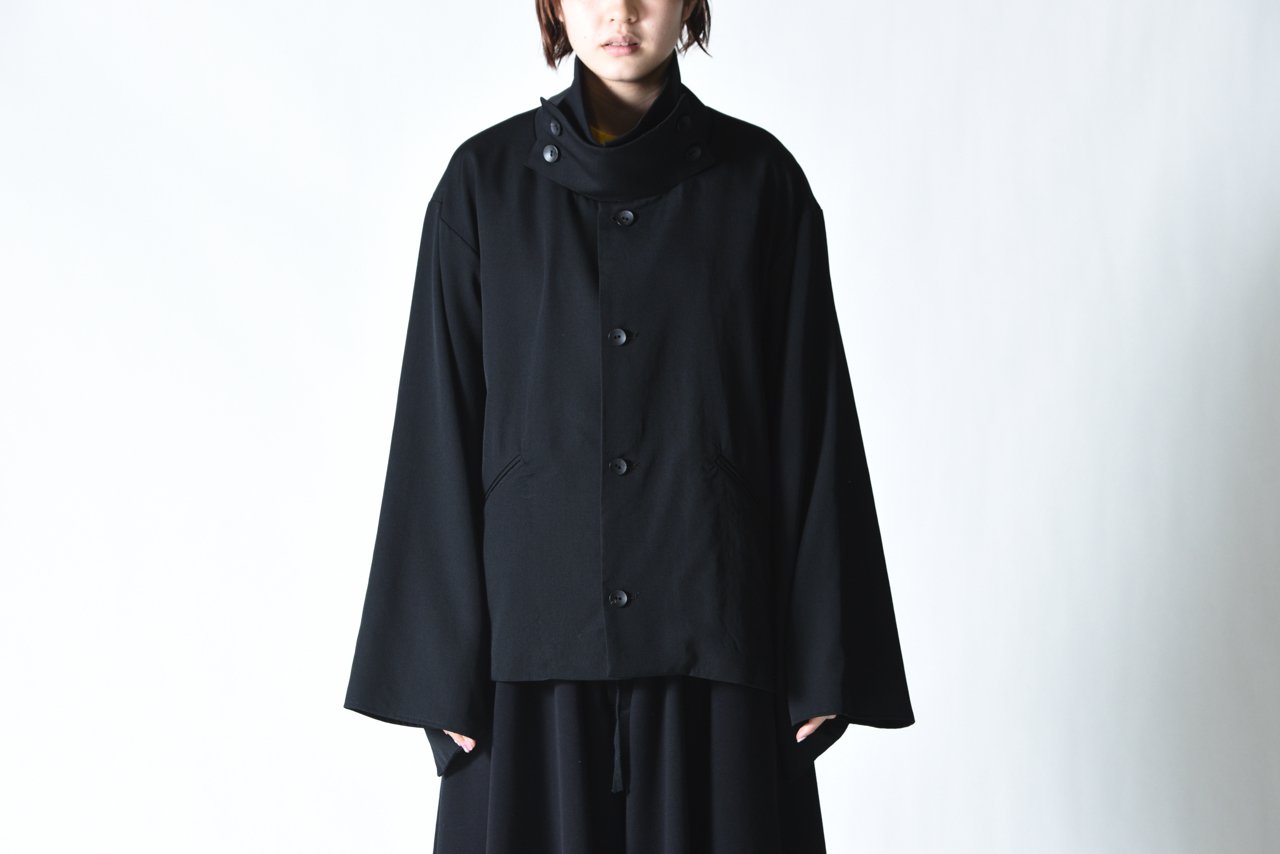 BISHOOL Wool Gabardine KIMONO Sleeve Stand Jacket black - BISHOOL