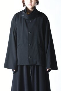 BISHOOL Wool Gabardine KIMONO Sleeve Stand Jacket black