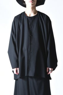 BISHOOL Wool Gabardine No Collar KIMONO-Sleeve Shirt black
