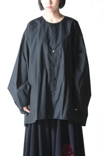 BISHOOL Old Cotton No Collar KIMONO-Sleeve Shirt black
