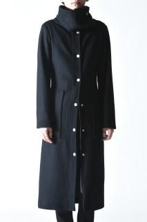 yolifu 140s Wool High-Neck Long Coat black
