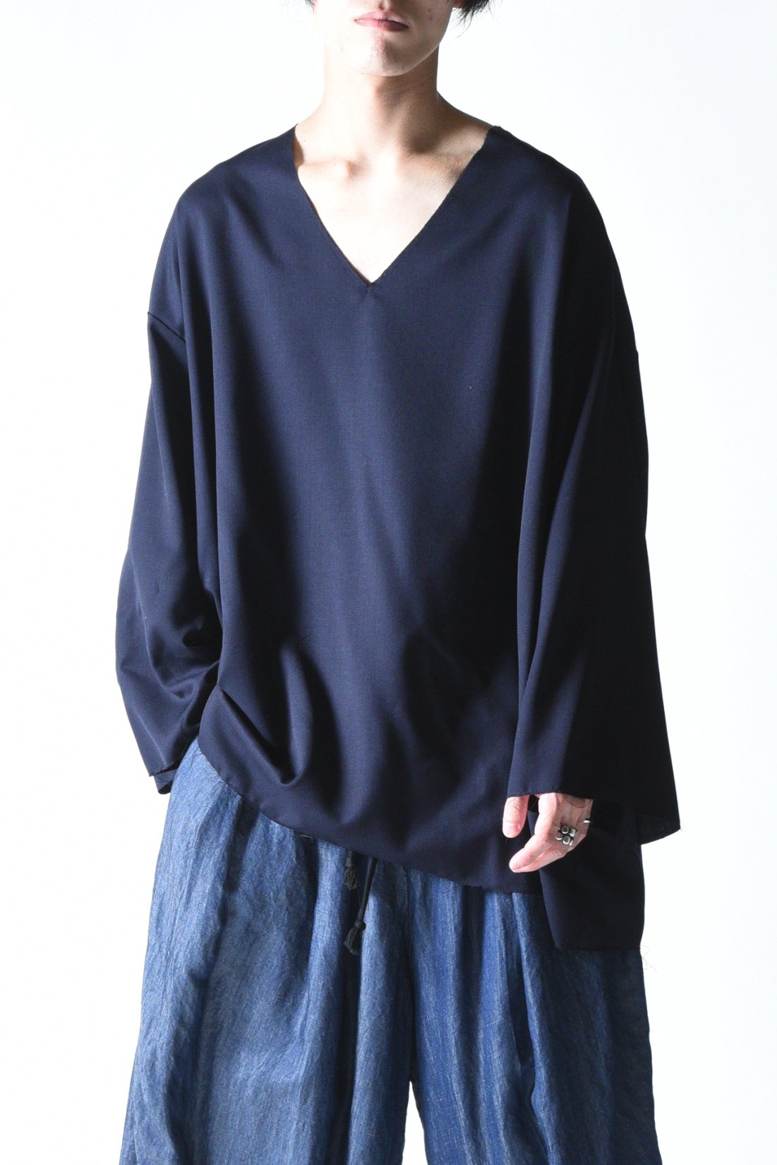 BISHOOL Wool Gabardine TSUNE-GI Big-T -long Sleeve- Navy Edwina