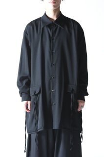 BISHOOL Wool Gabardine Big Pocket Shirt black