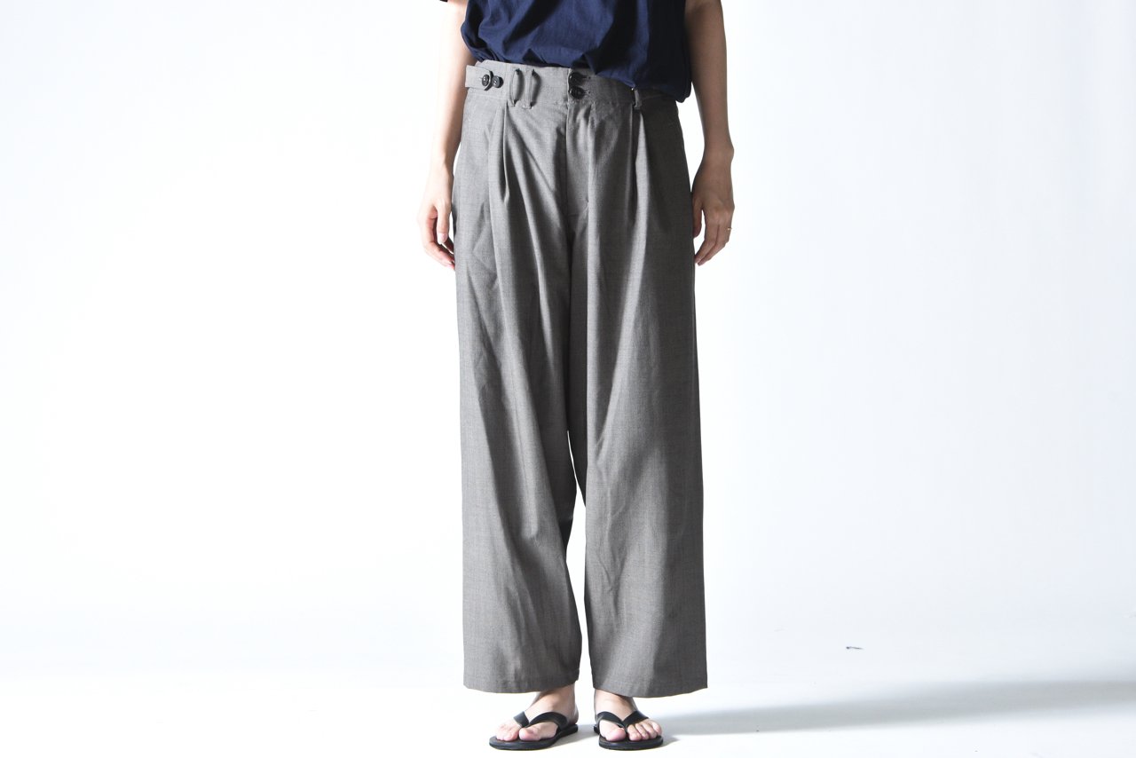 YANTOR Chambray Wool 2tuck Wide Pants Greige - BISHOOL,Edwina Horl