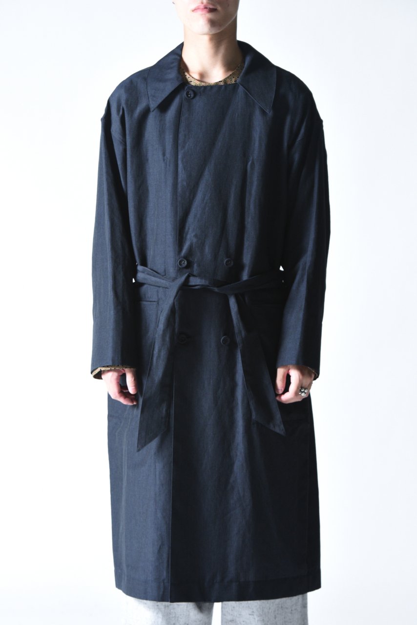 YANTOR Slab Linen Wool Long Coat dark navy - BISHOOL,Edwina Horl