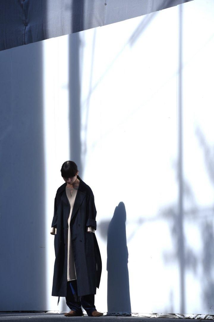 YANTOR Slab Linen Wool Long Coat dark navy - BISHOOL,Edwina YANTOR Slab Linen Wool Long Coat dark navy - BISHOOL,Edwina