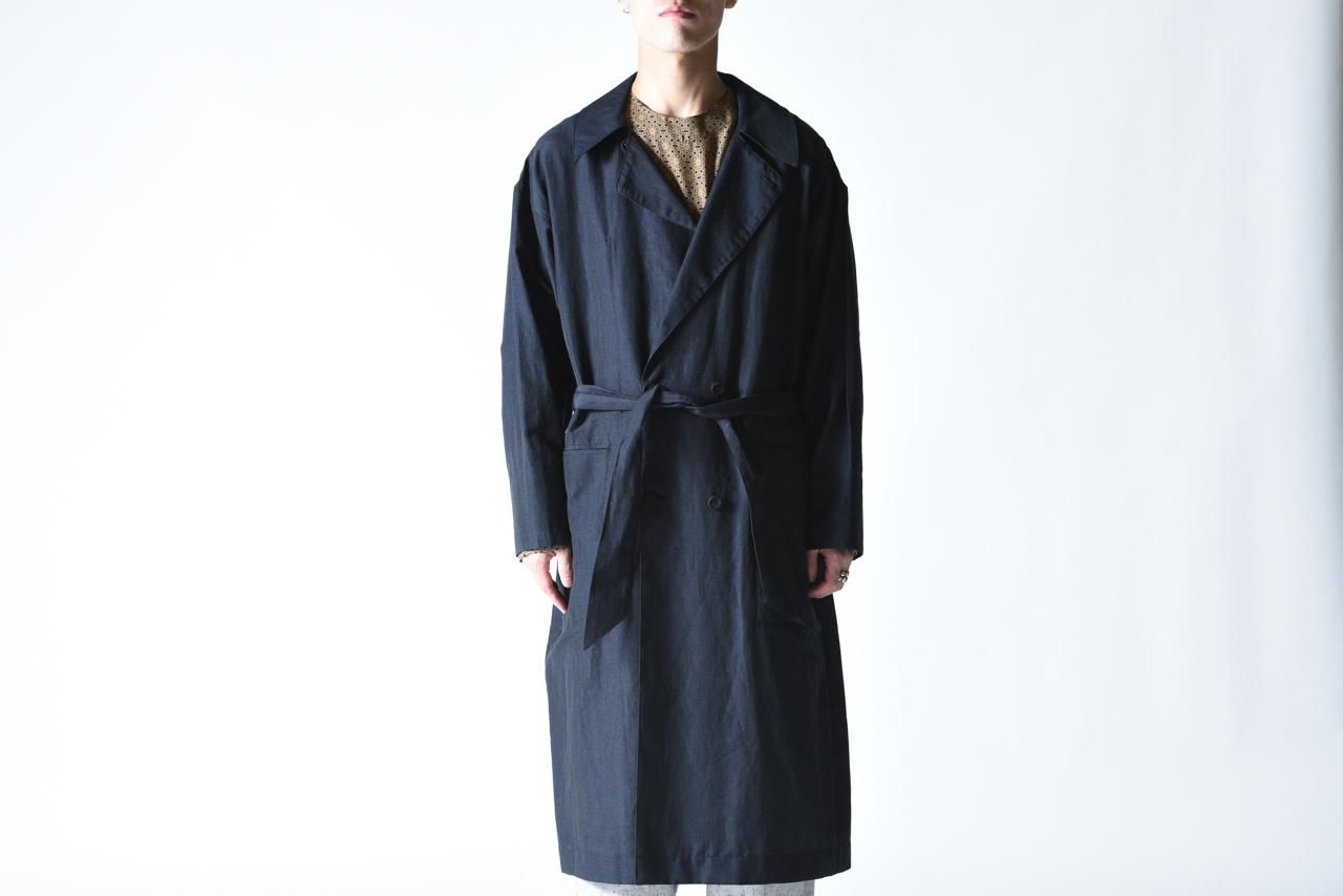 YANTOR 定価約170000 ロングコート YANTOR Slab Linen Wool Long Coat dark navy - BISHOOL,Edwina