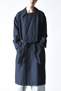 YANTOR Slab Linen Wool Long Coat  dark navy