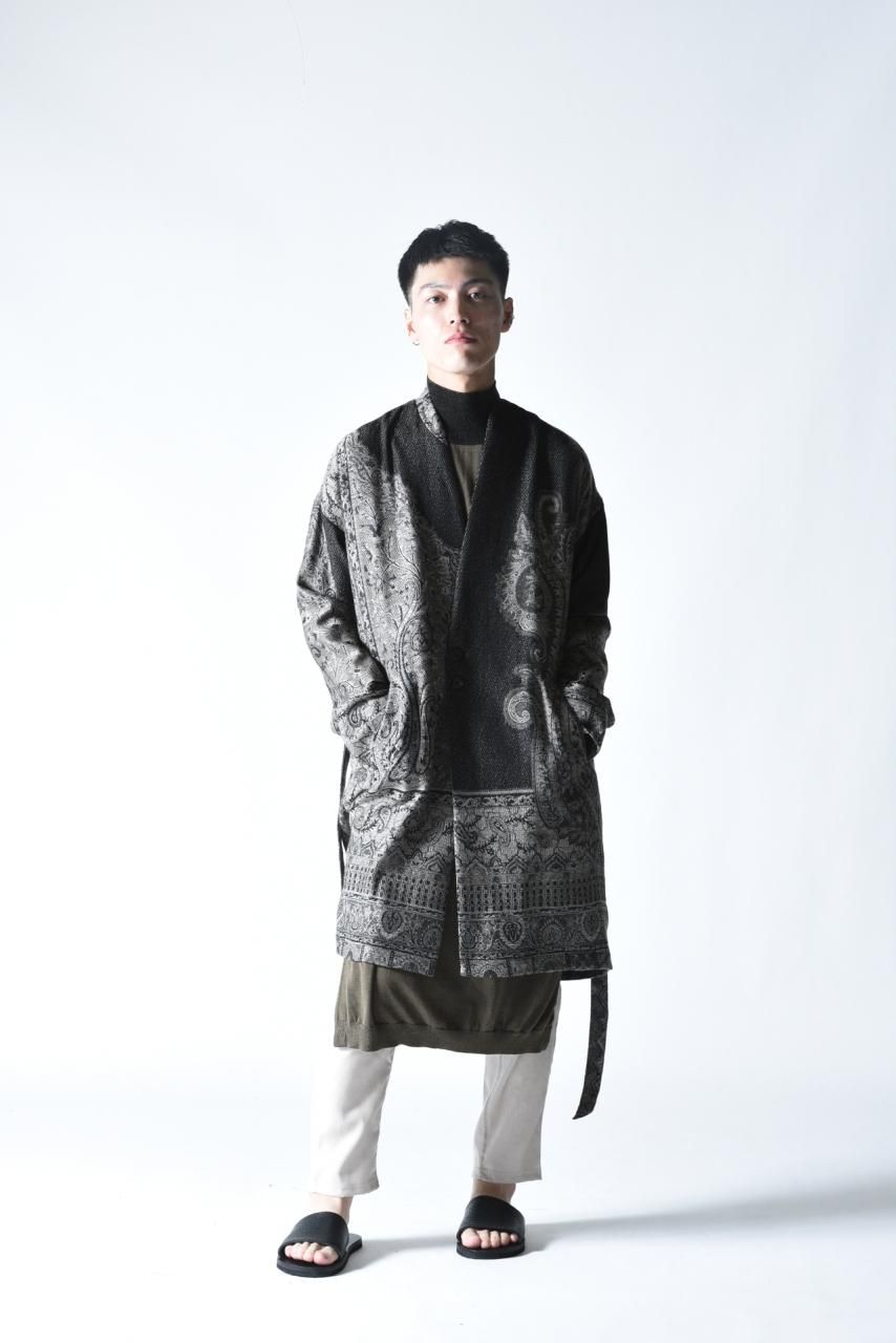 YANTOR Tibetan Paisley Jacquard Gown Coat gray - BISHOOL YANTOR Tibetan Paisley Jacquard Gown Coat gray - BISHOOL