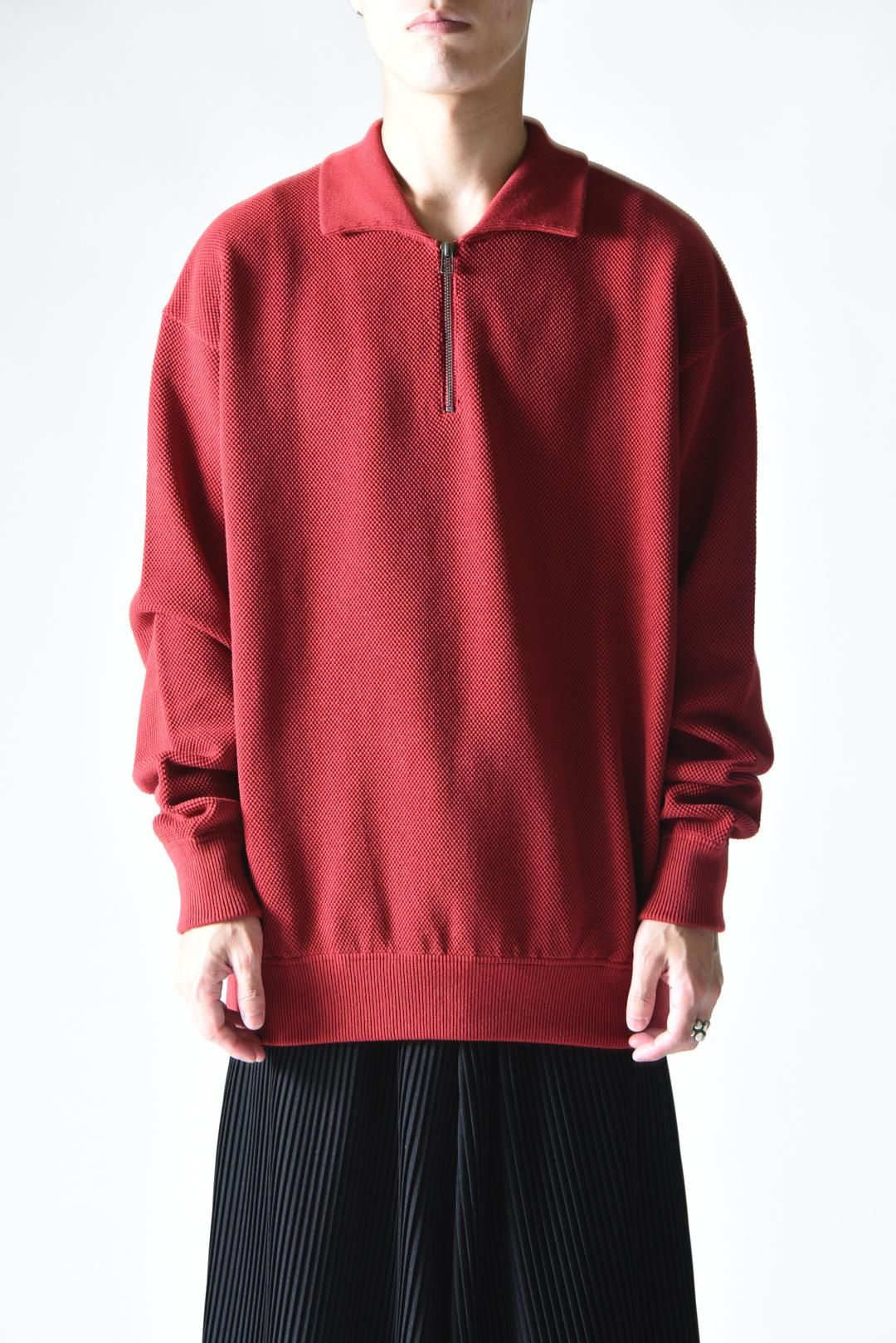 crepuscule Moss Stitch Zip Polo Red - BISHOOL,Edwina Horl,My