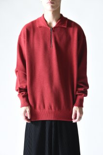 crepuscule Moss Stitch Zip Polo Red