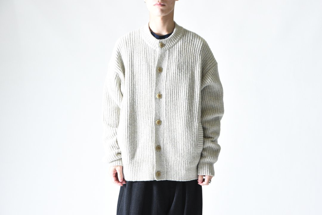 crepuscule Low Gauge Crewneck Cardigan Beige - BISHOOL