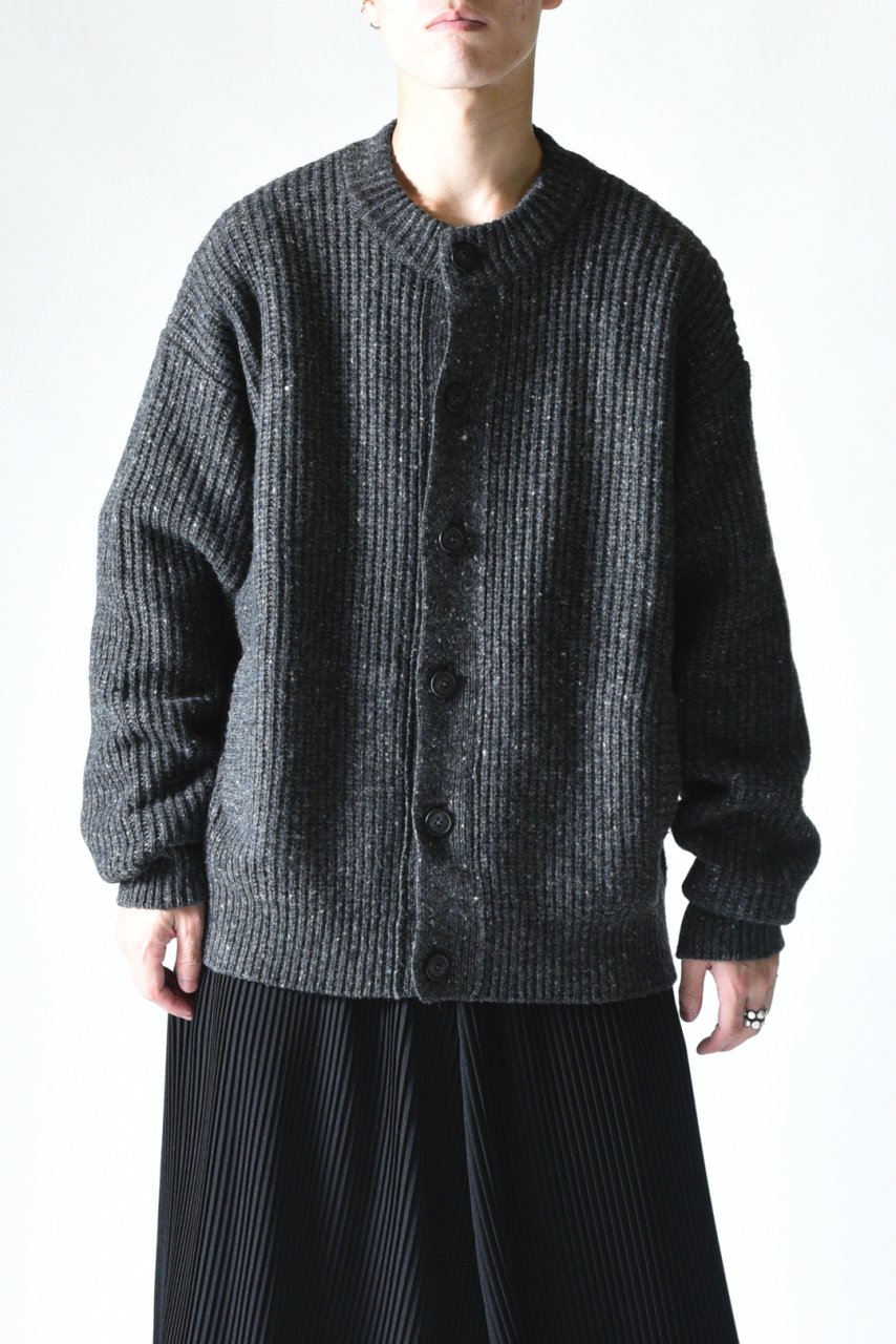 crepuscule Low Gauge Crewneck Cardigan Charcoal Gray - BISHOOL