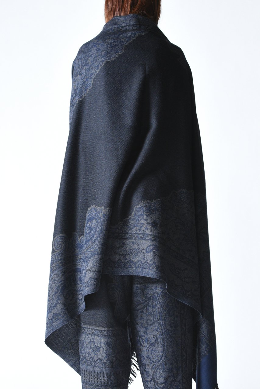 お値段 YANTOR Paisley Jacquard Wool Stole NAVY