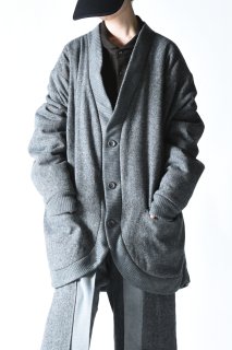NEPHOLOGIST Wool Tweed Padded Rib Cardigan mix gray