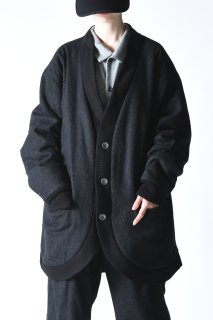 NEPHOLOGIST Wool Tweed Padded Rib Cardigan mix black