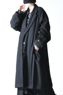 NEPHOLOGIST Wool Tweed Pleats Big Coat mix black