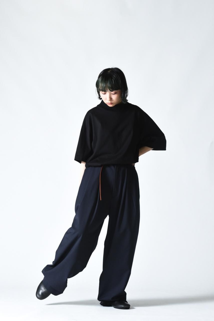 My Beautiful Landlet メリノウール２タックワイドパンツ navy 